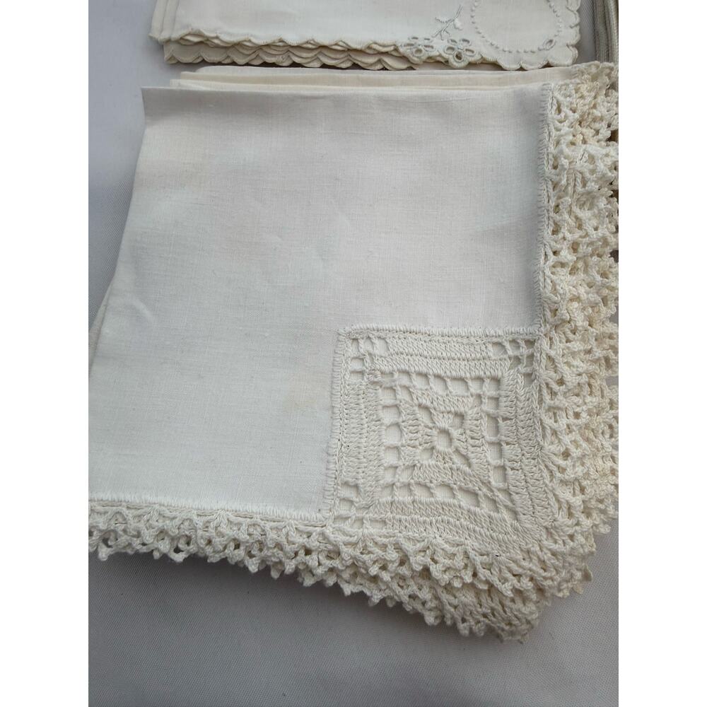 8 sets of Napkins white cream crochet linen embroidered - Picture 12 of 16